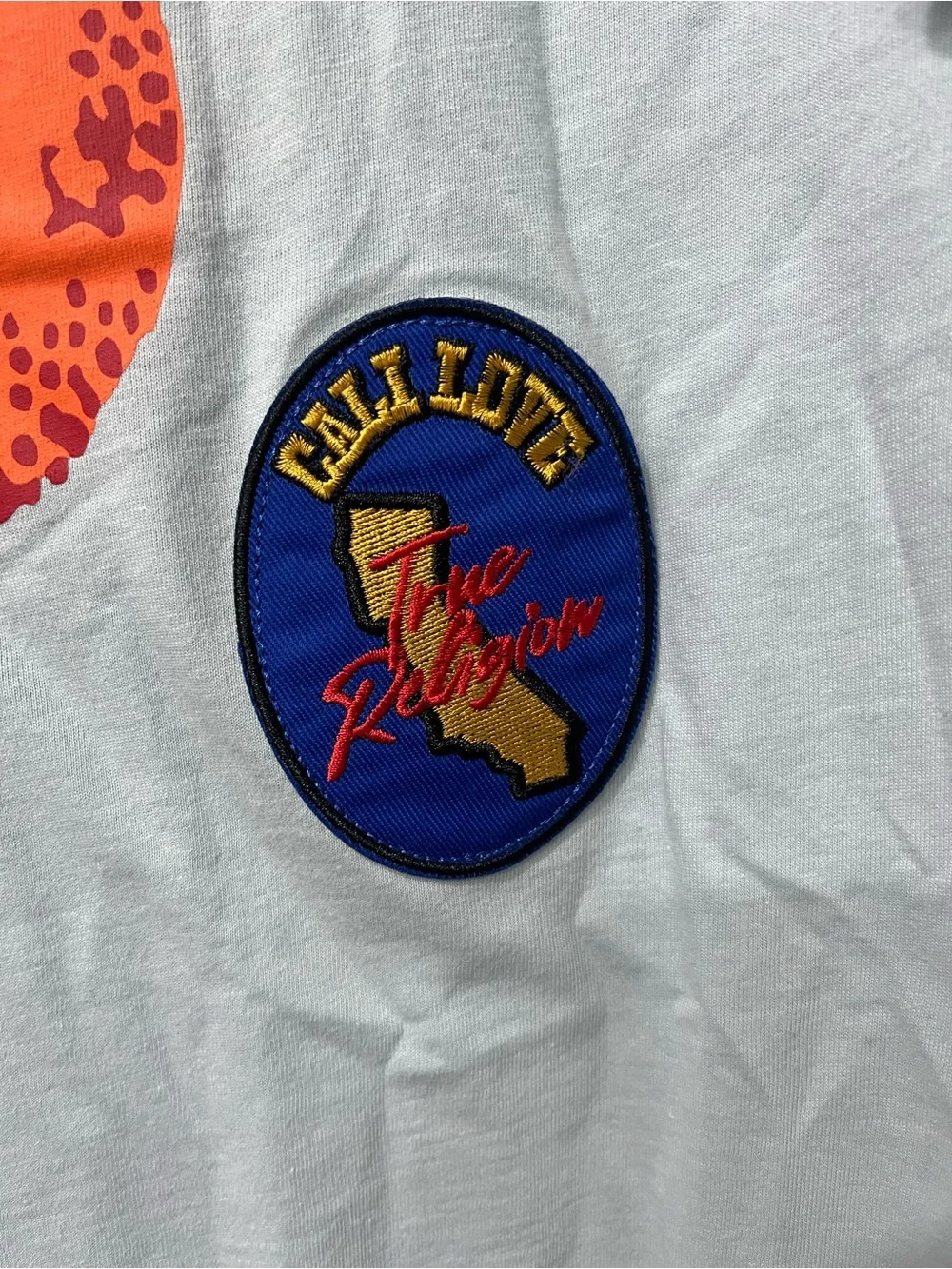 True Religion Light Blue Short-Sleeve Logo Tee with Yellow Accents